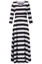 Oasap Color Block Stripe Round Neck Maxi Dress