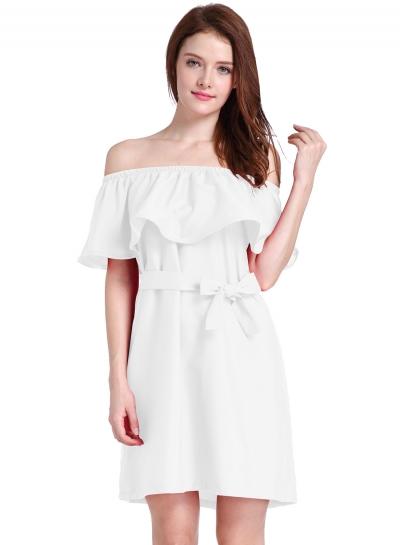 Oasap Off Shoulder Ruffle Dress With Belt