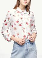 Oasap Turn-dwon Collar Long Sleeve Floral Print Shirt