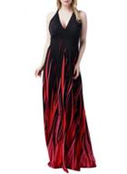 Oasap Women's Oversized Color Block Print Deep V Maxi Dress