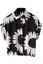 Oasap Favourite Sunflower Print Short Sleeve Shirt