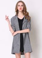 Oasap Solid Color Turn-down Collar Open Front Trench Coat