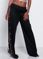 Oasap Casual Loose Color Blocked Button High Slit Wide Leg Rivet Pants