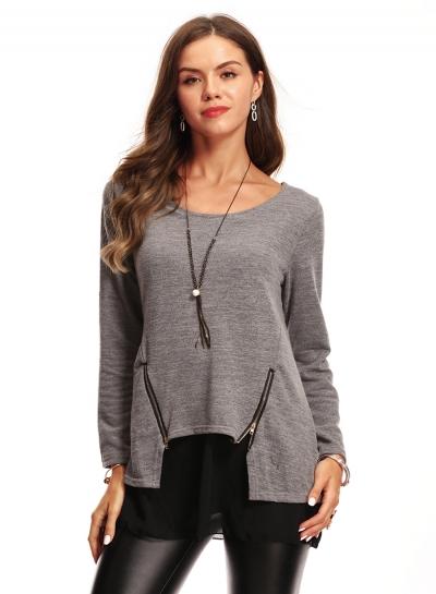 Oasap Color Block Long Sleeve Fake Two Piece Tee Shirt