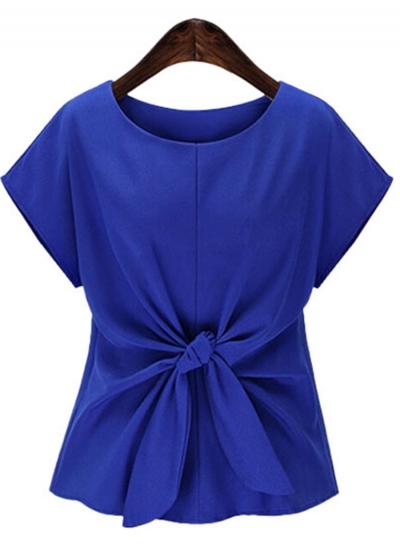 Oasap Round Neck Short Sleeve Loose Blouse