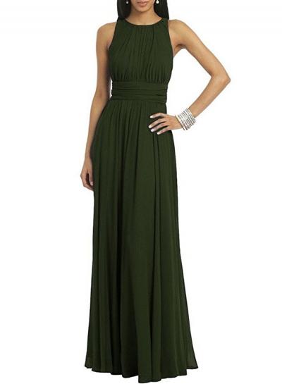 Oasap Sleeveless Solid Pleated Long Prom Dress