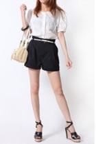 Oasap Simple Design Pleated Shorts With Turnup Cuffs