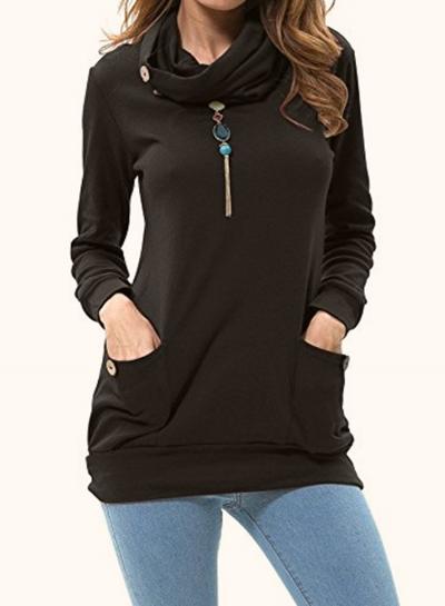 Oasap Fashion Solid Turtleneck Pullover Sweatshirt