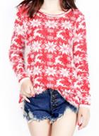 Oasap Round Neck Long Sleeve Plus Size Snowflake Sweater