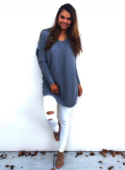 Oasap Casual V Neck Long Sleeve Loose Sweater