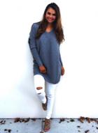 Oasap Casual V Neck Long Sleeve Loose Sweater
