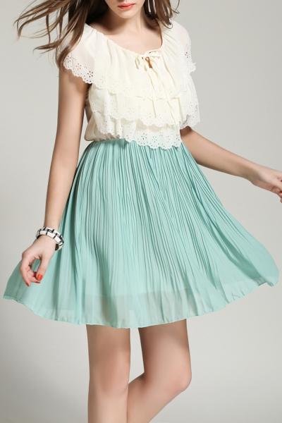 Oasap Women's Fashion Contrast Color Block Sleeveless Pleated Dress