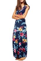 Oasap Modern Floral Print Sleeveless Scoop Neck Maxi Dress