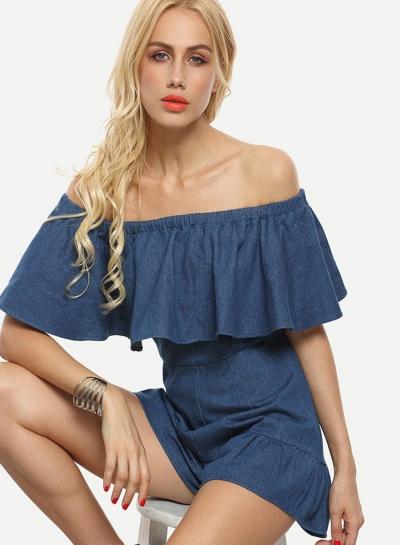 Oasap Sexy Flounce Off The Shoulder Cowboy Beach Slash Neck Jumpsuits