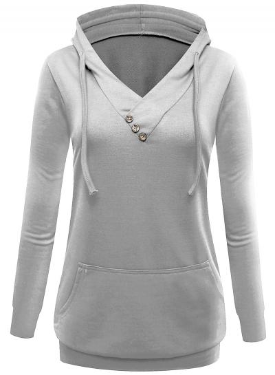 Oasap Fashion V Neck Loose Fit Solid Hooded Tee