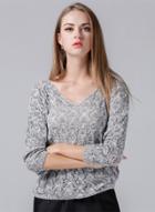 Oasap V Neck Hollow Out Pullover Knit Sweater