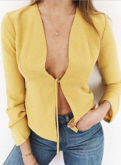 Oasap Flare Sleeve Solid Color Collect Waist Coat