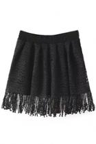 Oasap Solid Color Lace Fringed Skirt