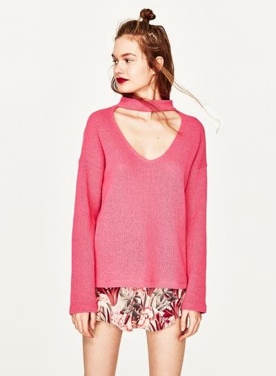 Oasap V Neck Long Sleeve Solid Color Pullover Sweater