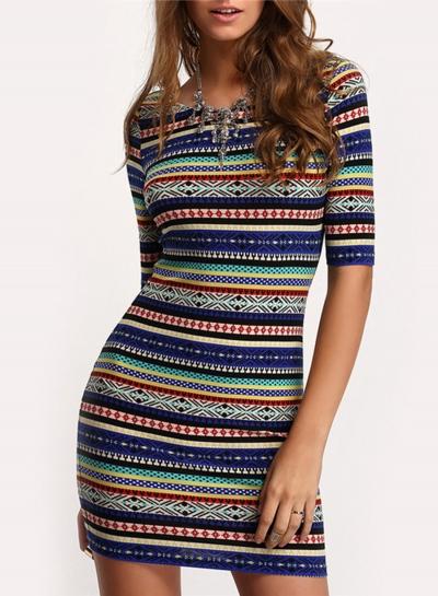 Oasap Backless Half Sleeve Floral Printed Bodycon Dresses