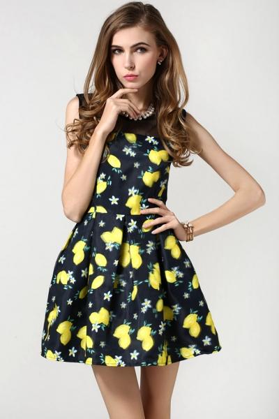 Oasap Mangos Print Sleeveless Skater Dress