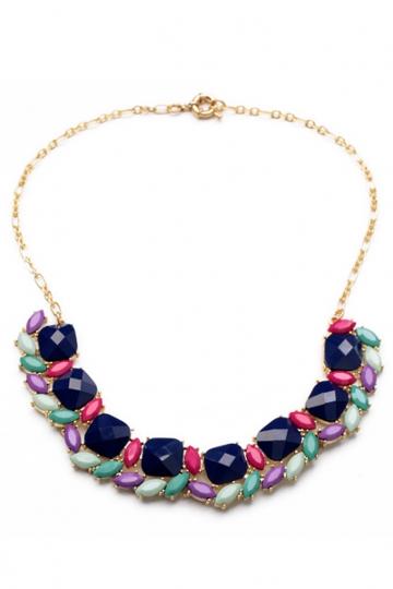 Oasap Fashion Geo Deep Blue Diamante Beaded Necklace
