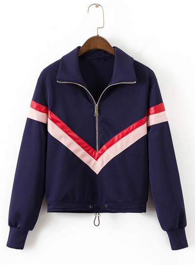 Oasap Turn Down Collar Long Sleeve Zipper Fly Sweatshirt