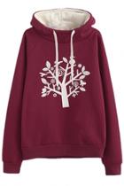 Oasap Casual Tree Print Drawstring Hooded Sweatshirt