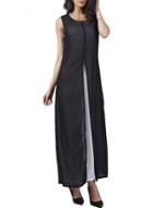 Oasap Women's Back Keyhole High Slit Color Block Maxi Dress