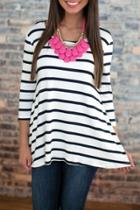 Oasap Simple Black And White Stripe Knit Tee