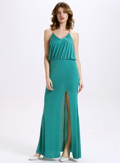 Oasap Halter Neck Backless Asymmertric Maxi Dress