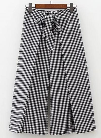 Oasap Fashion Plaid Pleated Wide Leg Pants