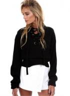 Oasap Fashion Long Sleeve Lace-up Front Pullover Sweater