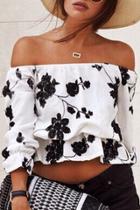 Oasap Black Floral Pattern Off-the-shoulder Blouse