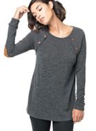 Oasap Round Toe Button Detail Color Block Long Sleeve Tee Shirt