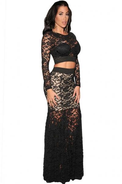Oasap Black Lace Mermaid Maxi Two Piece Skirt Set