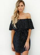 Oasap Polka Dot Slash Neck Off Shoulder Mini Dress