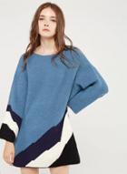 Oasap Round Neck Long Sleeve Color Splicing Pullover Sweater