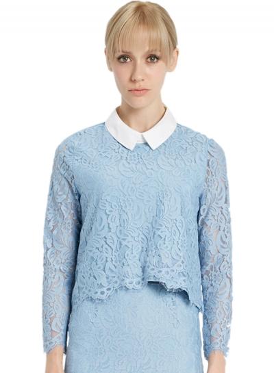 Oasap Women's Floral Lace Trim Zip Back Blouse