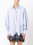 Oasap Striped Basic Collar Long Sleeve Lace-trimmed Button Down Shirt Dress