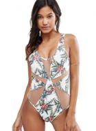 Oasap Green Leaf Printing One-piece Swimwear