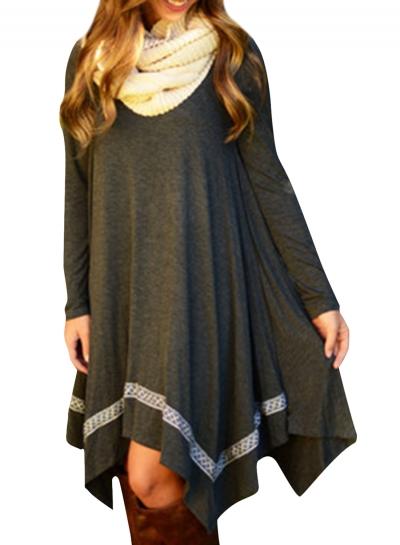 Oasap Women's Casual Asymmetric Hem Stretched Knit Dress