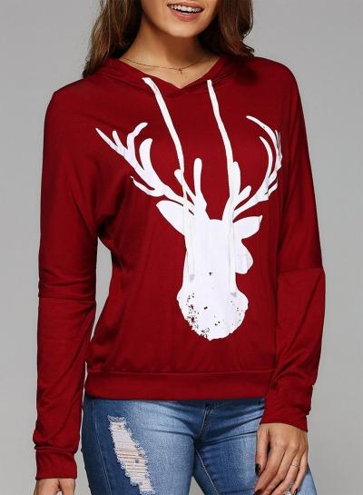 Oasap Fashion Christmas Deer Printed Hoodie