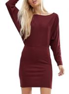 Oasap Women's Solid Batwing Sleeve Bodycon Mini Dress