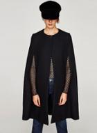 Oasap Round Neck Solid Color Cloak Design Wool Coat