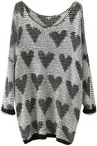 Oasap Sweet Heart Printed Pullover Sweater