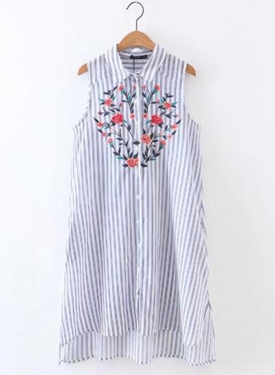 Oasap Floral Embriodery Turn-down Collar Dress
