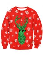 Oasap Round Neck Long Sleeve Deer Printed Christmas Sweatshirt