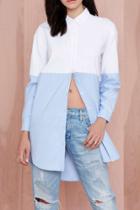 Oasap Contrast Collor Swallow Tail Boyfriend Shirt