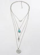Oasap Double Layers Turquoise Long Pendant Necklace